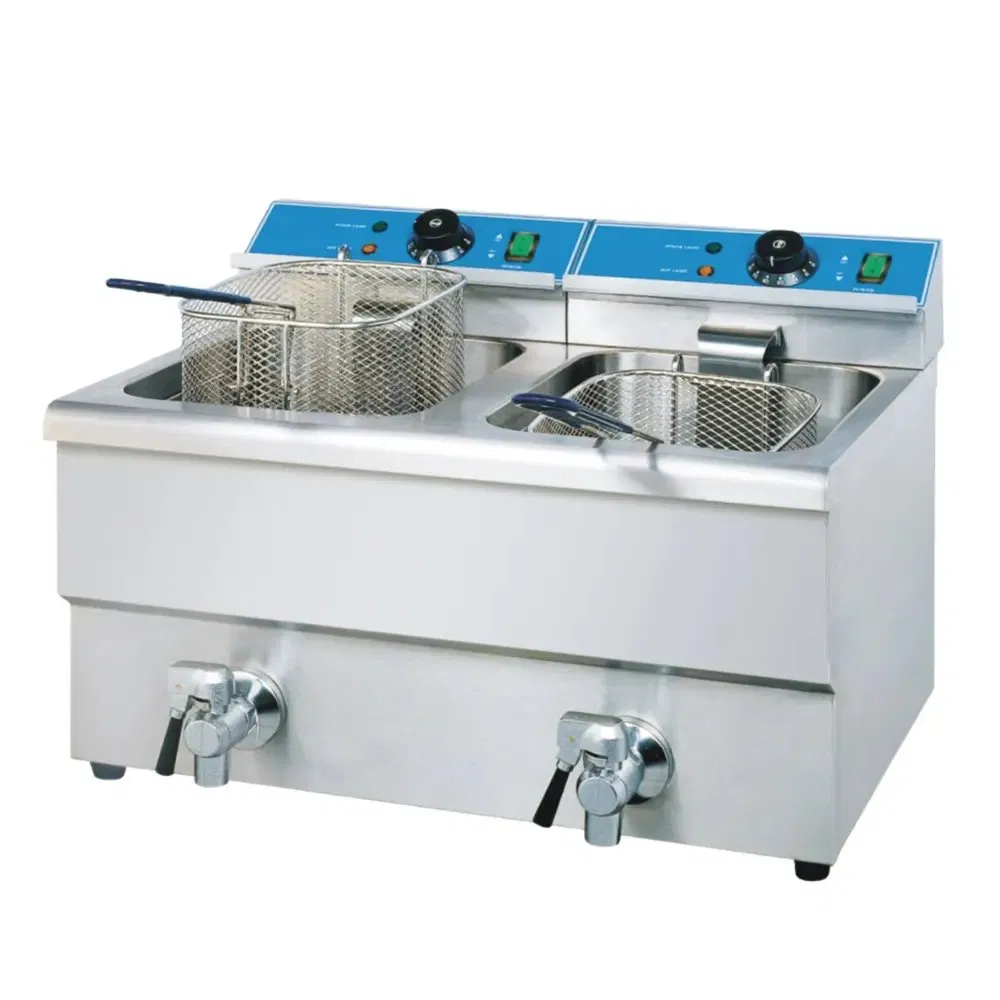 Commercial Chicken Chips Two Tank-19L Stainless Steel Table Top Electric Deep Fryer for Fast Food Shop