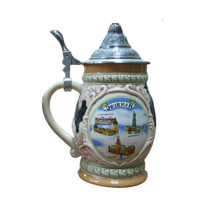 Кружка пивная керамическая с крышкой, ручная роспись