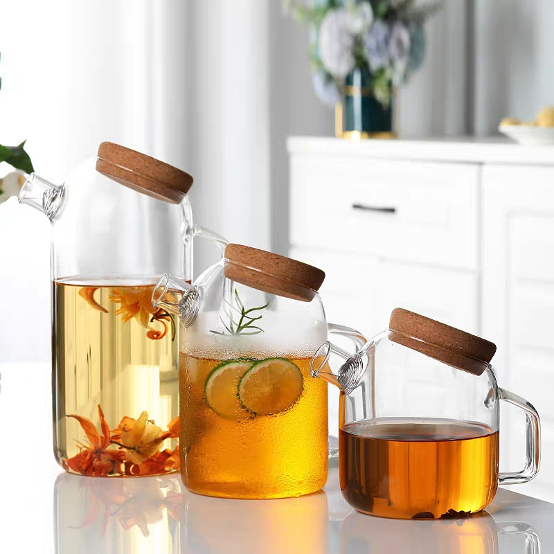 Best Selling High Borosilicate Heat-Resistant Glass Tea Pot Glass Kettle for Water Drinking Teapot Carafe Water Pithcer of Glass Teaset Glassware Wooden Cap