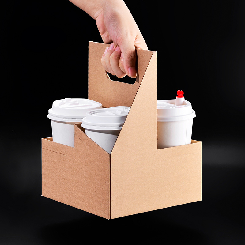 Eco-Friendly Take out Biodegradable Foldable Kraft Corrugated Cardboard Paper Drinks Cup Carrier Holder