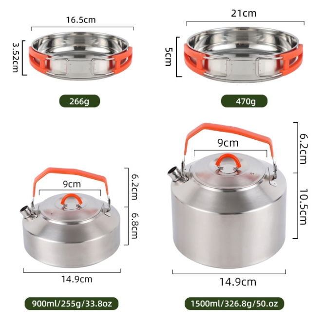Outdoor Cookware 304 Stainless Steel Camping 3-Piece Pot Set