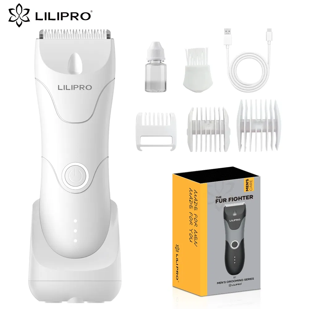 Lilipro B7 Body Hair Trimmer Groin Trimmer Replaceable Ceramic Blade Heads USB Recharge Dock Waterproof Electric Shaver for Men