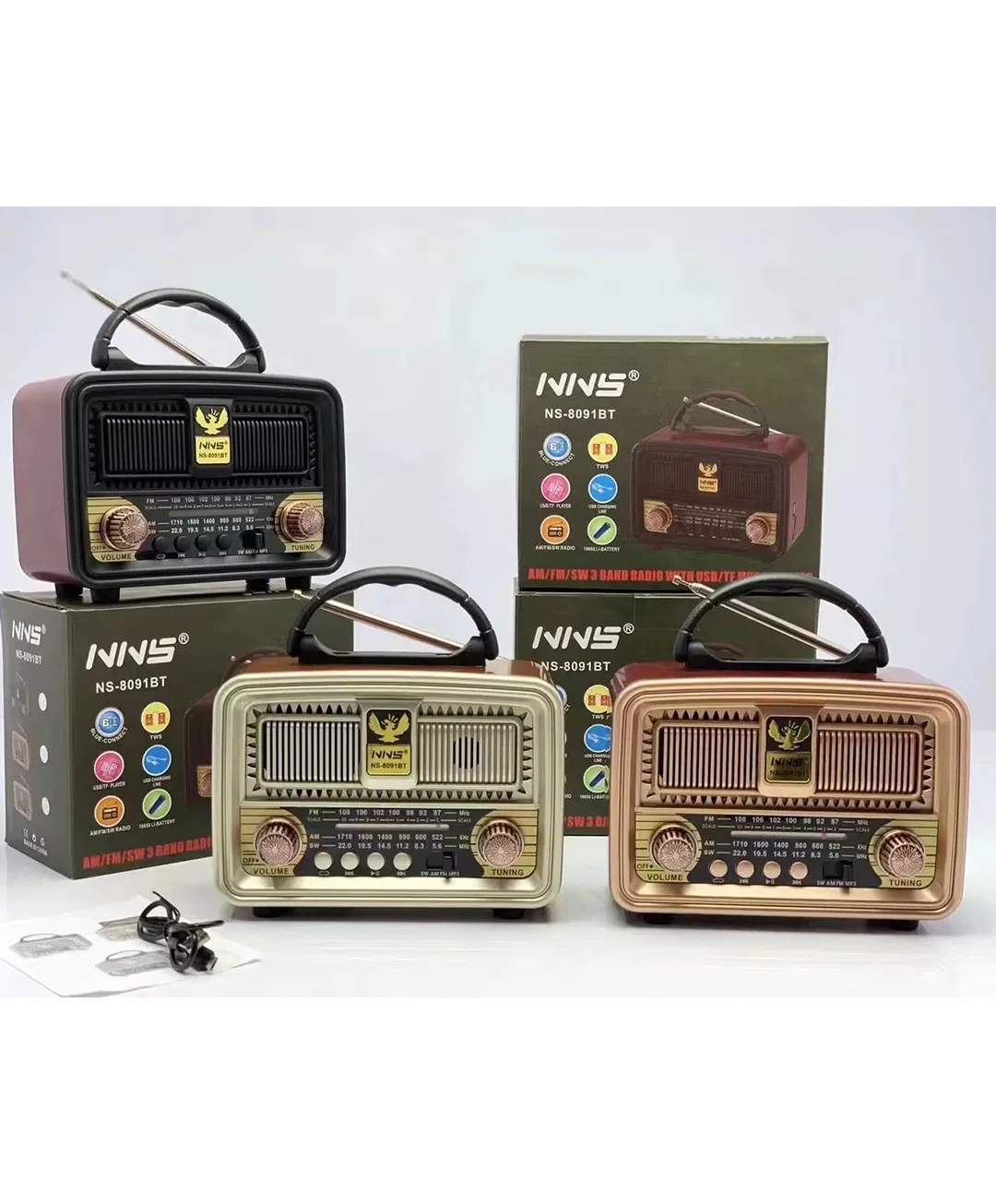 Ретро радио NS-8091BT с Bluetooth, деревянный корпус