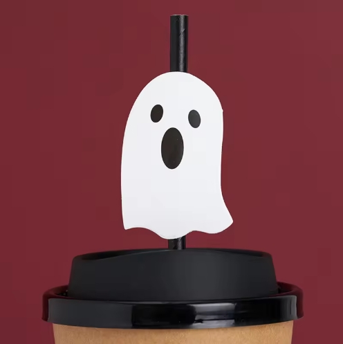 Halloween Party Paper Straws with Pumpkin, Cat, and Ghost Designs