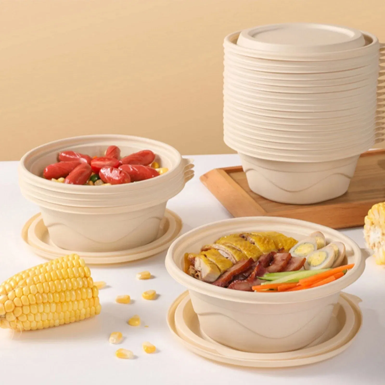 Biodegradable 100% Bagasse Rectangular Container for Catering with Stacking Ribs