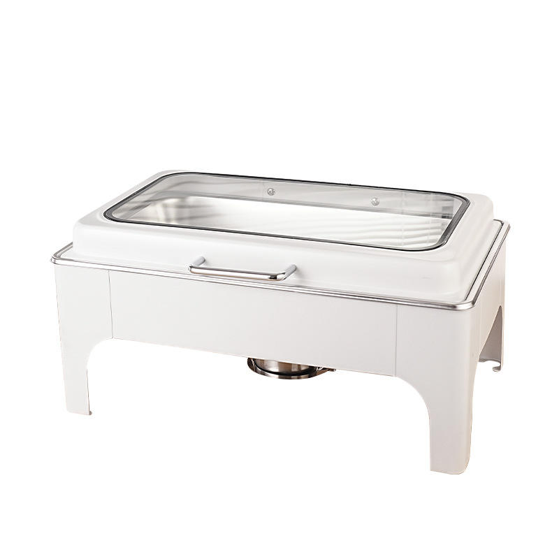 White Large Rectangular Marble Pattern Tableware Stainless Steel Insulation Chafing Buffet Stove with Visible Cover