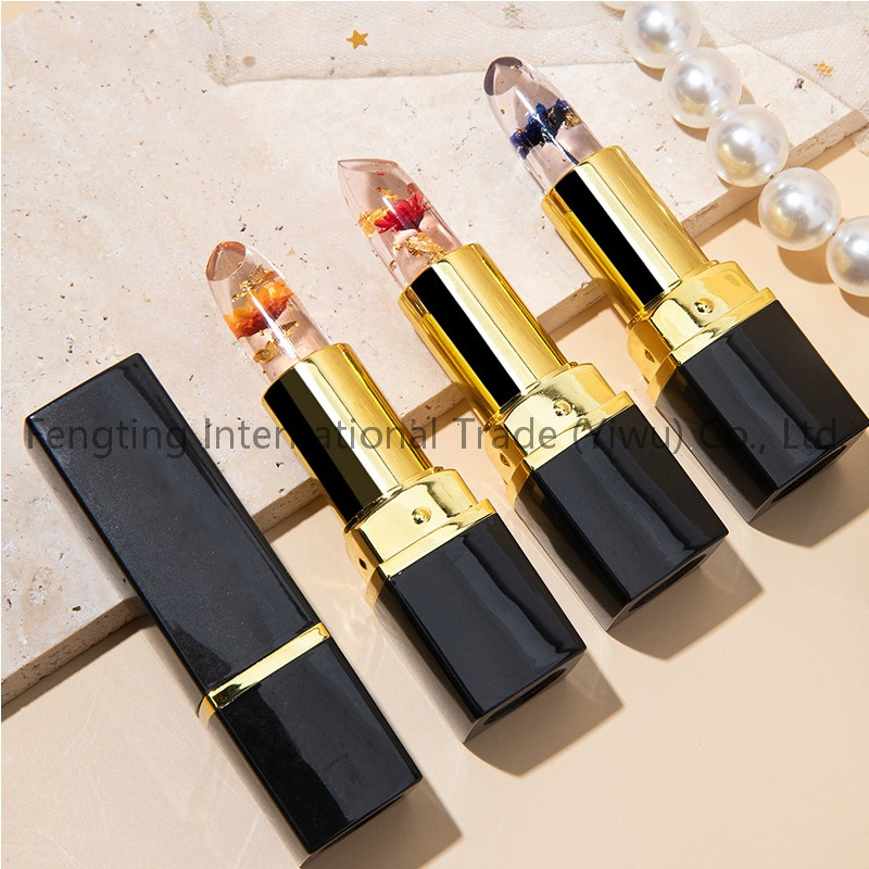 Color-Changing Crystal Jelly Romantic Flower Infused Transparent Long Lasting Temperature for Personalized Shade Lipstick