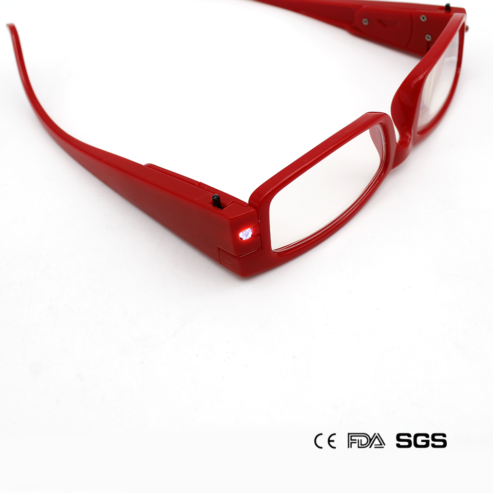Red Reading Glasses with Lamp Light Rectangle Convenience Reader