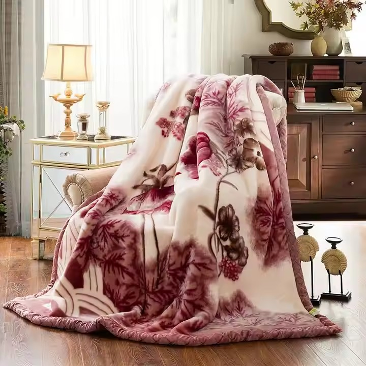 American Style Winter Flower Plant Eco-Friendly Double Layers 200*230cm 4kg Thicken Raschel Blanket