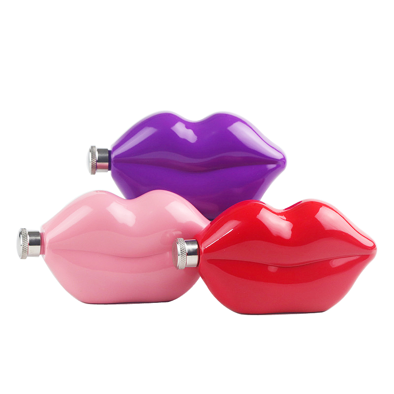 Mother's Day Gift Hot Red Lip Stainless Steel Hip Flask for Wine
