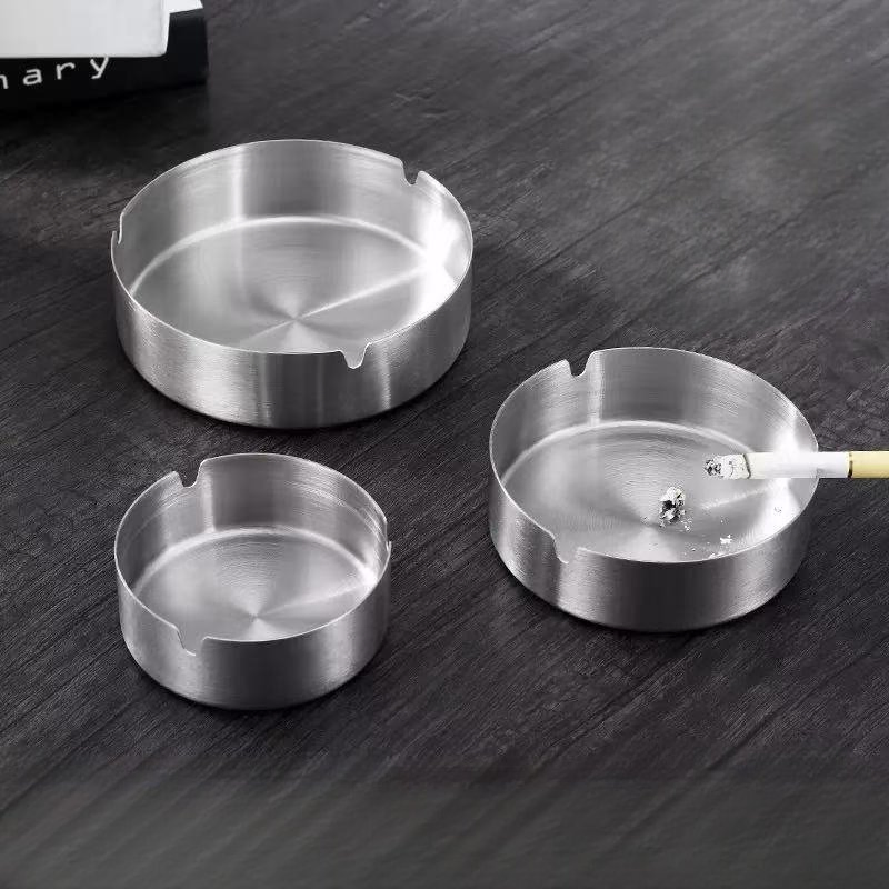 Wholesale Thickened Stainless Steel Hotel Commercial Simplified Ashtrays with Customizable Logo