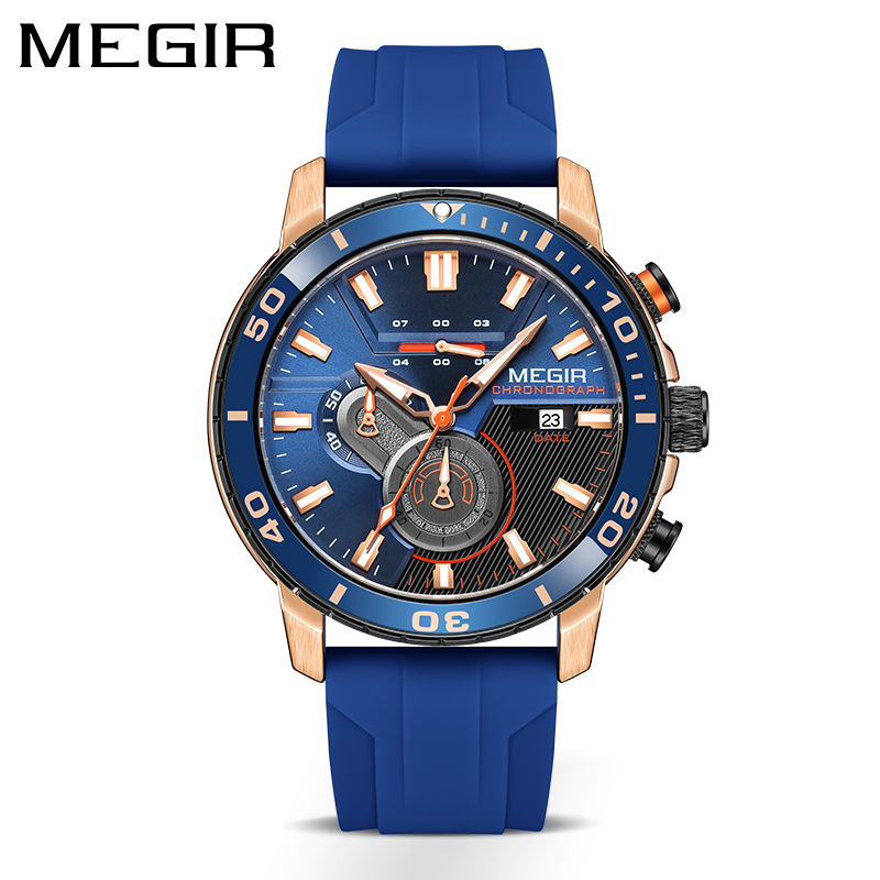 Megir 2224G Silicone Strap Sports Multi Functional Men's Luminous Quartz Watch