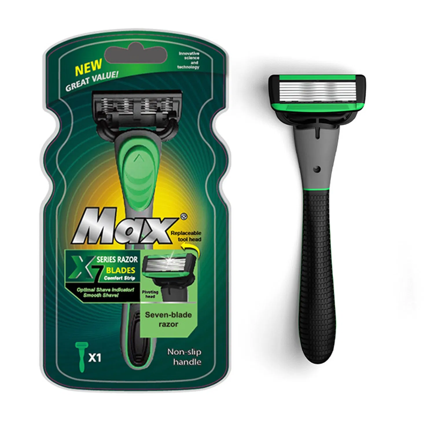 Seven Blade Razor and Replaceable Shaving Head for Men's Disposable Hygiene Razor