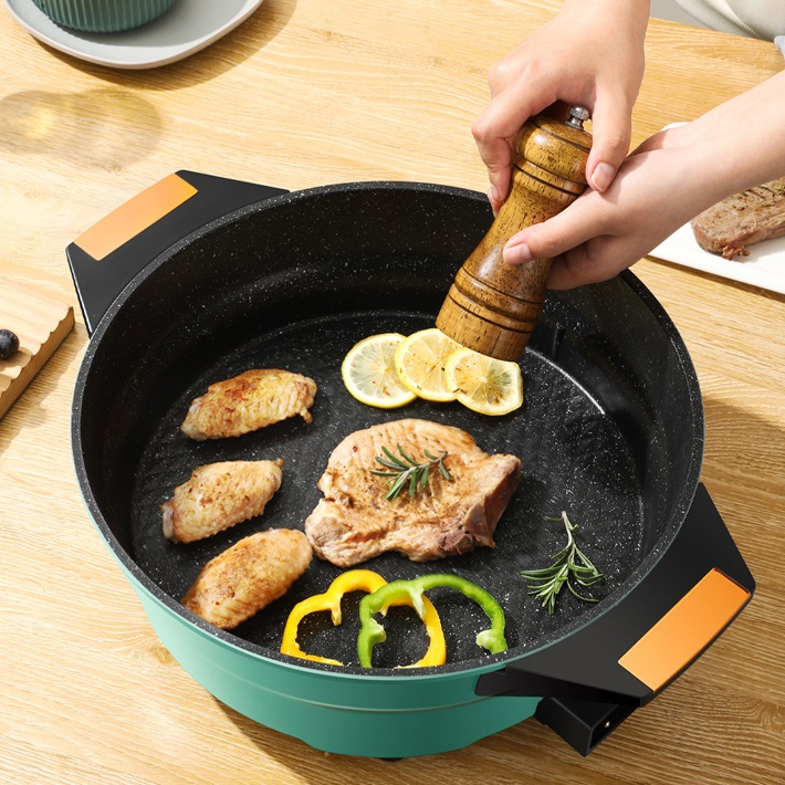 Electric Pot Cooking 1500W Non-Stick Steam Fish Frying Pan Skillets 32cm