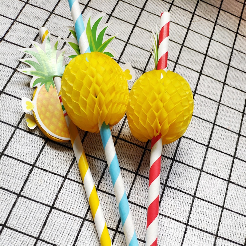 Colorful Hawaiian Honeycomb Pineapple Straws Tropical Party Straws Fruit Paper Straws
