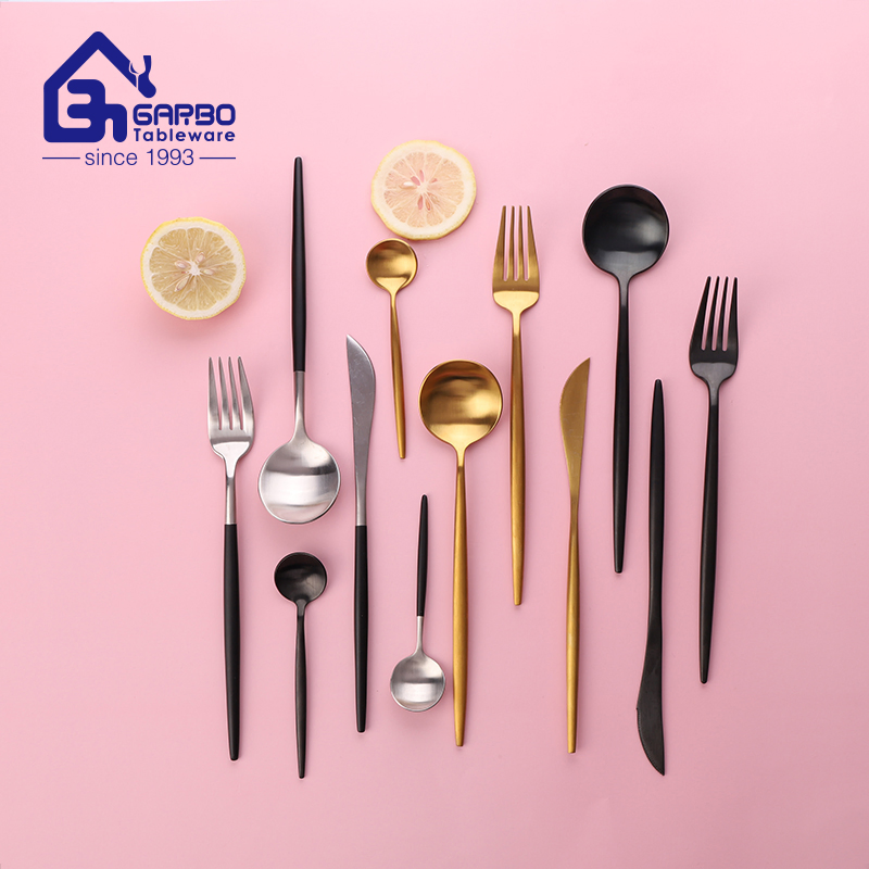 Amazon Hot Sale Portugal Black Stainless Steel Flatware Set Luxury Metal Knife Fork Tea Spoon Set Royal Style for Wedding Hotel