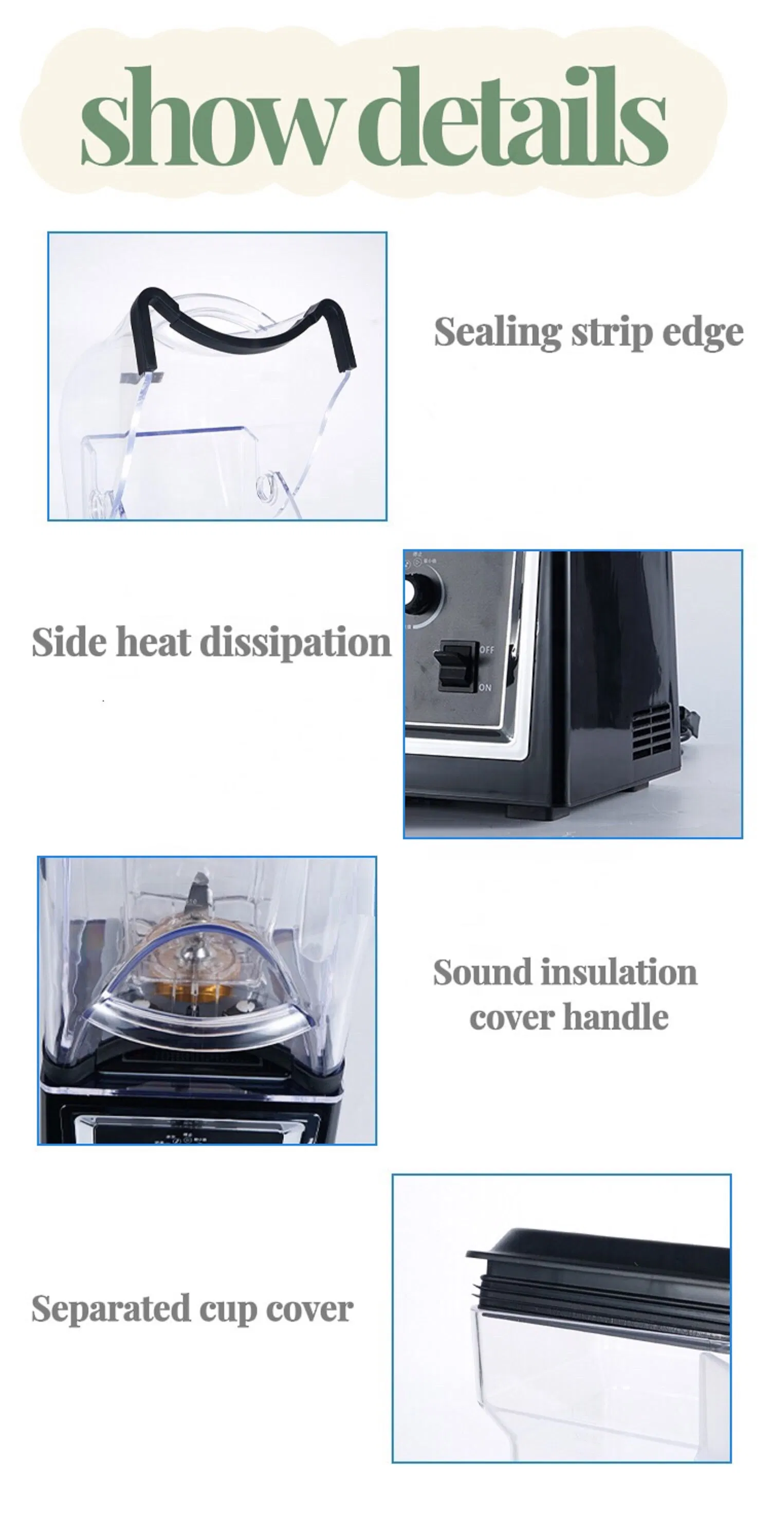 2L Soundproof Blender 1500W Vegetable Fruit Mixer Ice Crusher Meat Grinder Food Blender