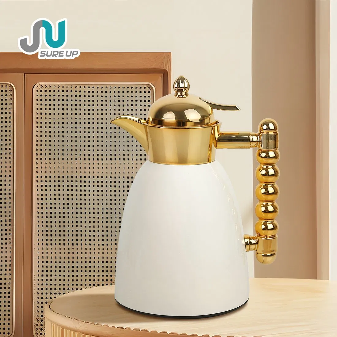 Термос Sureup 1L с ручкой и розовой крышкой