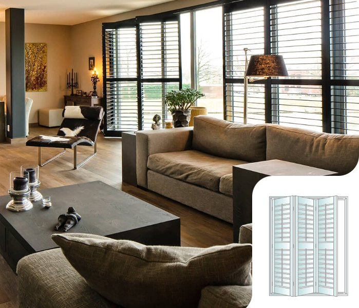 Double Plantation Shutter Panels with Hidden Tilt Double Panel Plantation Shutters with Tilt Rod Plantation Shutter Arches Bi-Fold Plantation Shutters