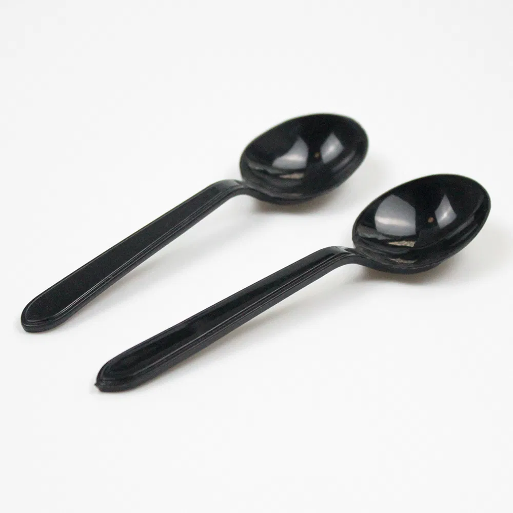 Dispsoable Plastic Cutlery 137mm Length PP Platsic Spoon Black Transparent for Dinner