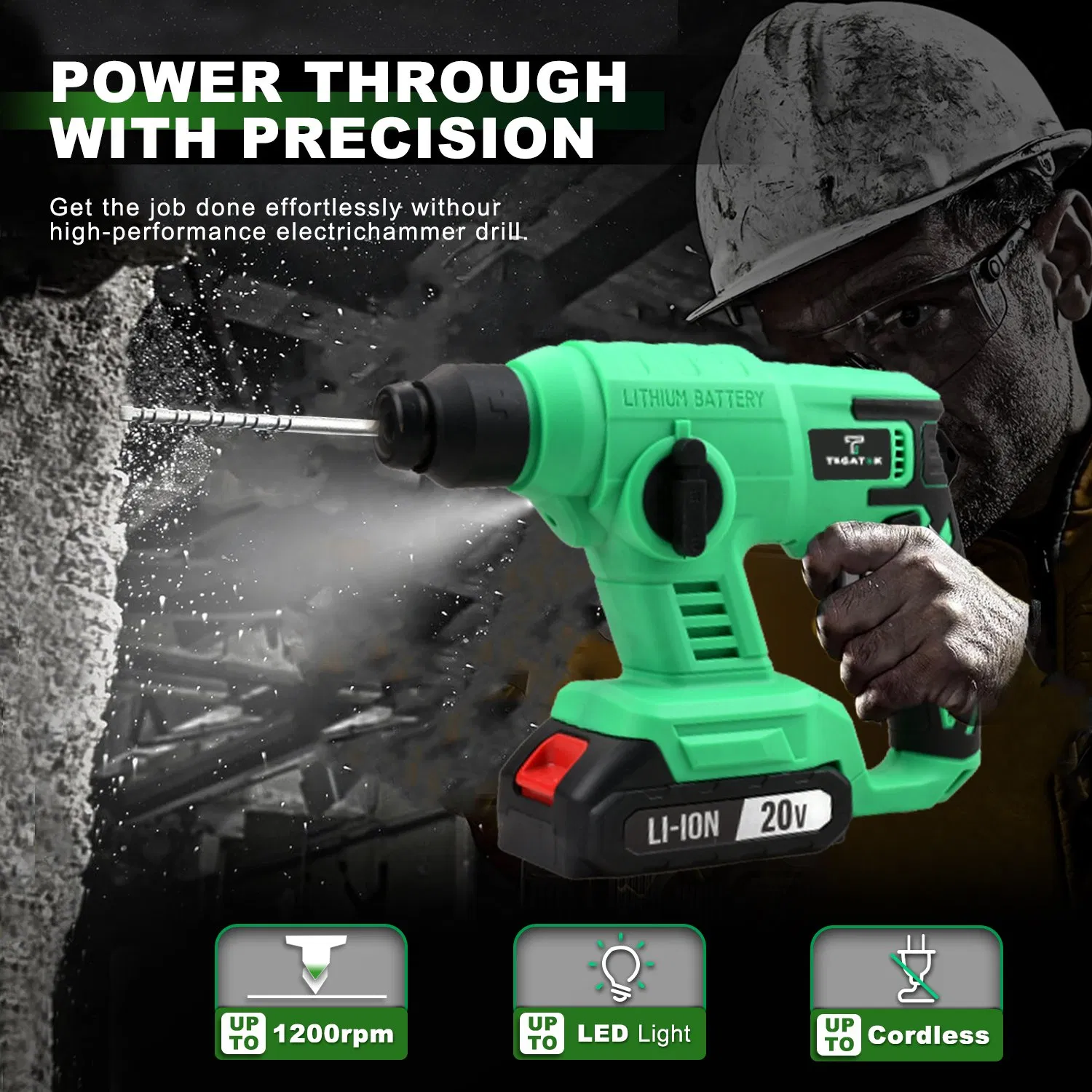 20V Cordless Impact Hammer Drill, Electric Rotary Hammer Support OEM/ODM