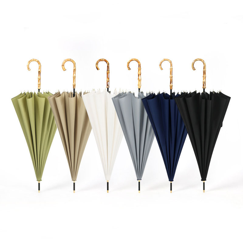 Прочный ветрозащитный зонт с крючковой ручкой, 16 спиц