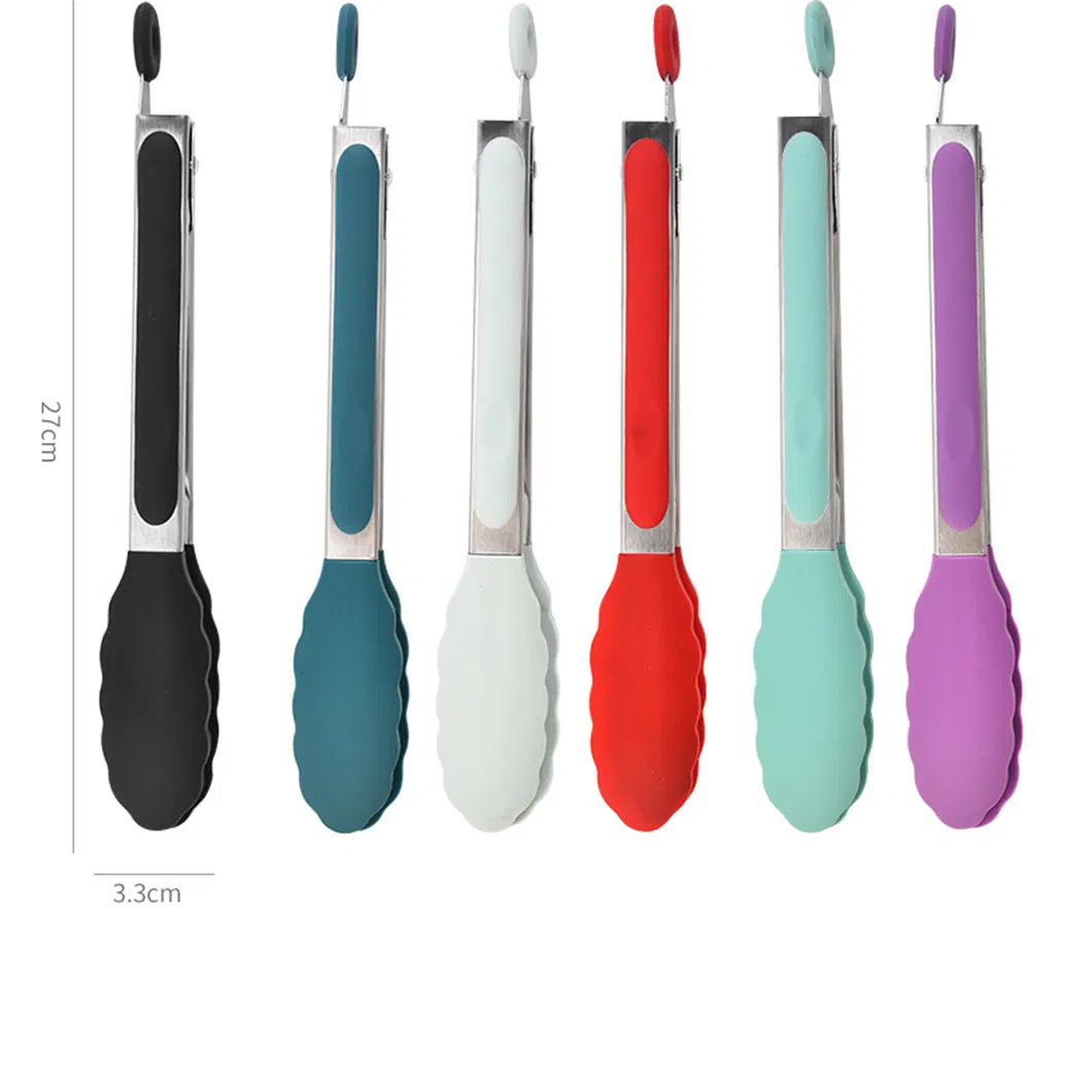 7-9-12 Inch Silicone Kitchen Tongs Stainless Steel BBQ Grilling Locking Food Tongs Kitchen Accessories with Custom Logo