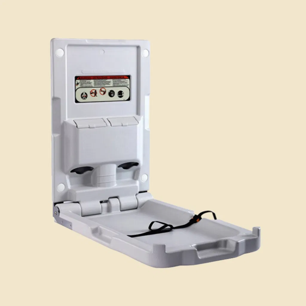 Grey Vertical Baby Changing Station with Sefety Belt and Raise Side Guardrai