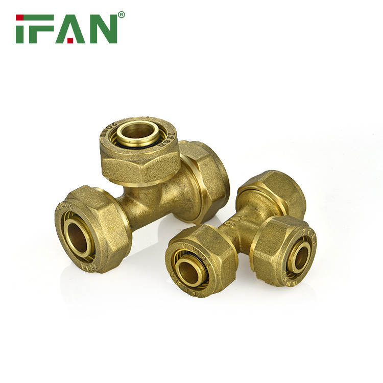 Ifan Brass Color Pex Pipe Fittings Brass Tee for Floor Heating