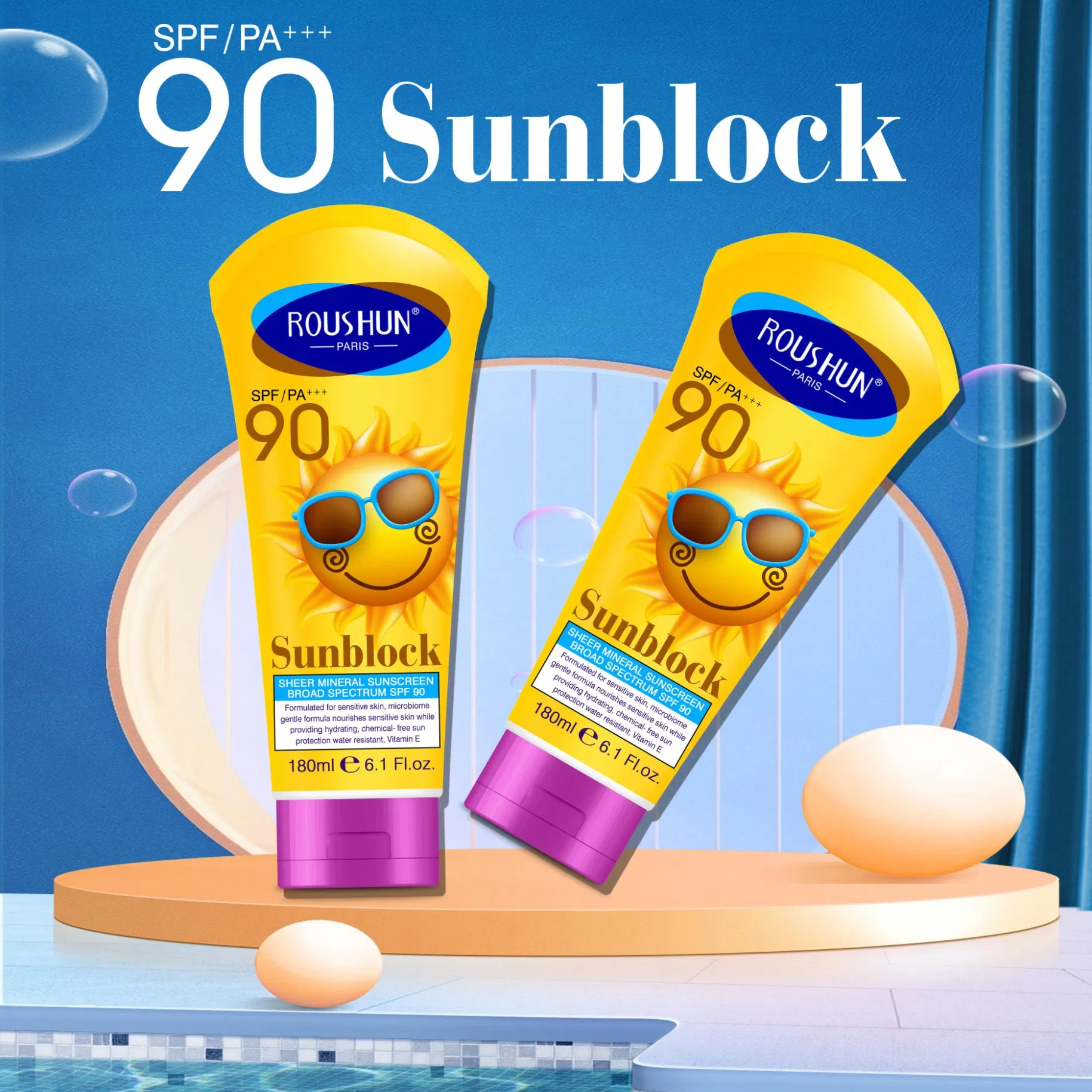 Roushun Sun Cream Protection SPF90 Soothing Sun Block Cream