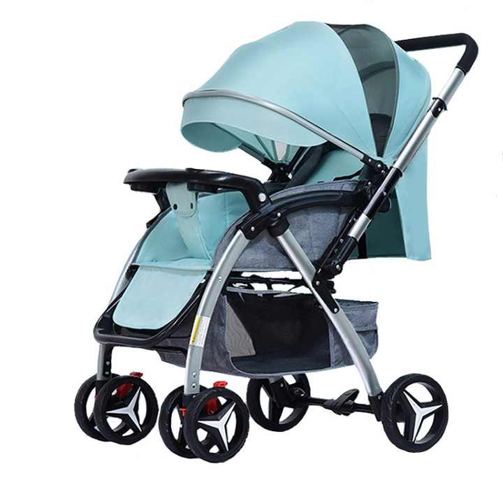 Baby Stroller Bidirectional Can Be Adjusted to Sit and Lie Down Baby Pram with Detachable Dinner Plate Baby Carriage
