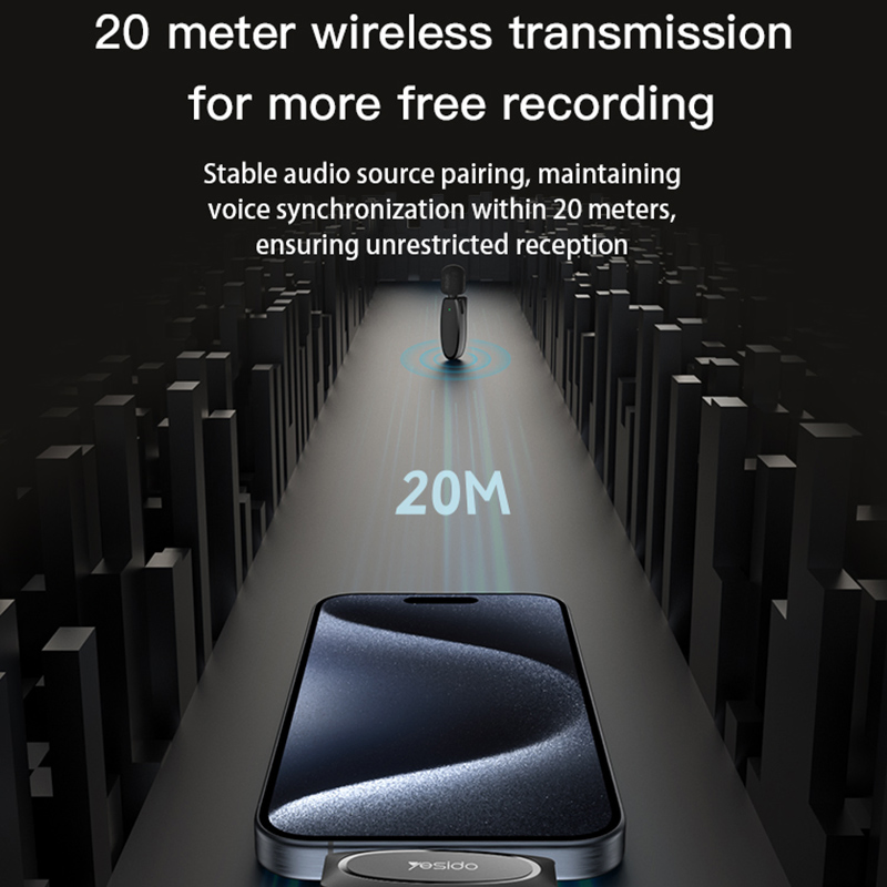 Yesido Kr15 Low-Latency Wireless Lavalier Microphone - IP / Type-C / 3.5mm Receiver + Dual Transmitter Set