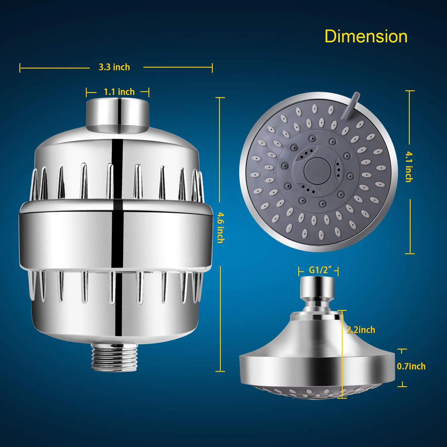 Shower Head and 15 Stage Shower Filter Combo, High Pressure 5 Spray Settings Filtered Showerhead with Water Softener Filter
