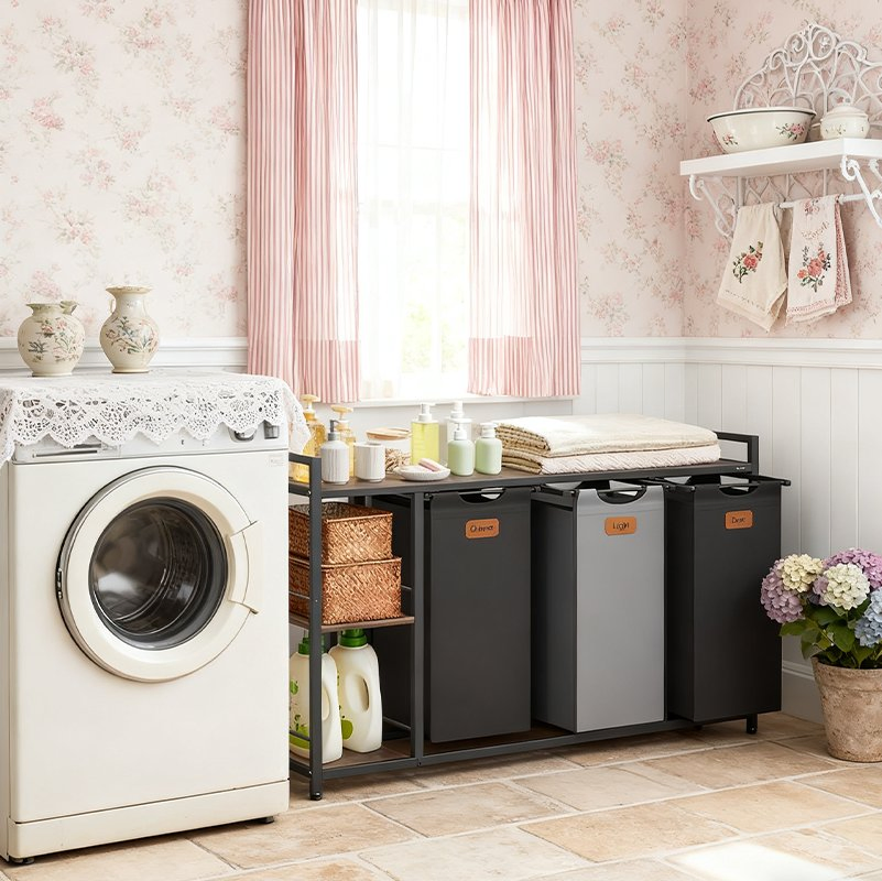 150L Laundry Hamper Laundry Sorter Laundry Basket with 3 Compartments and Removable Bags for Laundry Room Bathroom