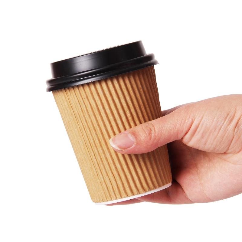 Eco-Friendly 8oz Kraft Ripple Double Wall Hot Beverage Milk Tea Paper Cup