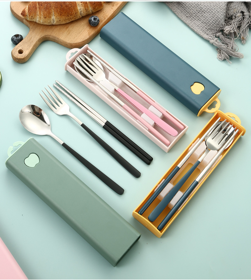 Stainless Steel Spoon Fork Chopsticks Set Korean Style Portable Tableware