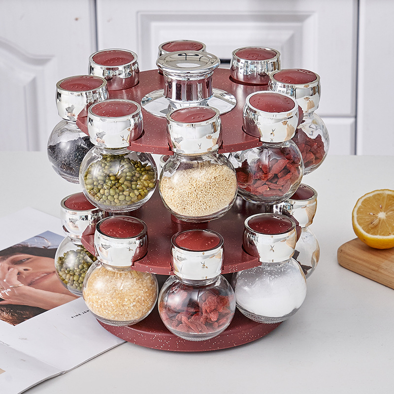 Small Spice Bottle for Kitchen Supplies Glass Rotating Spice Jar
