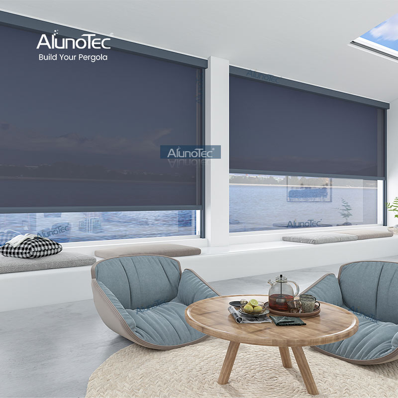 AlunoTec Wholesale Motorized Wedding Tent Curtain Waterproof Outdoor SPA Zipper Window Curtain Zip Screen Blinds Shades Shutters Roller Blind