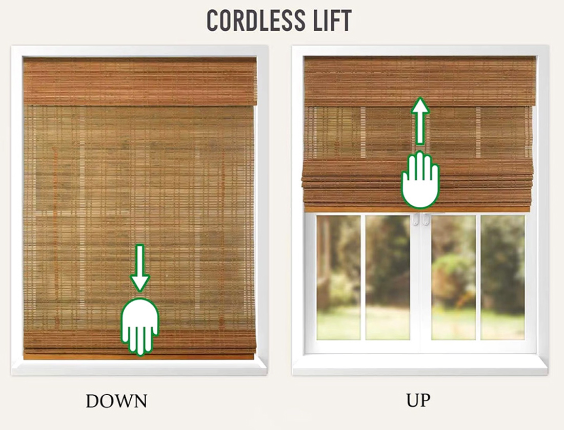 Corded or Cordless Bamboo Roman Window Blinds & Curtain