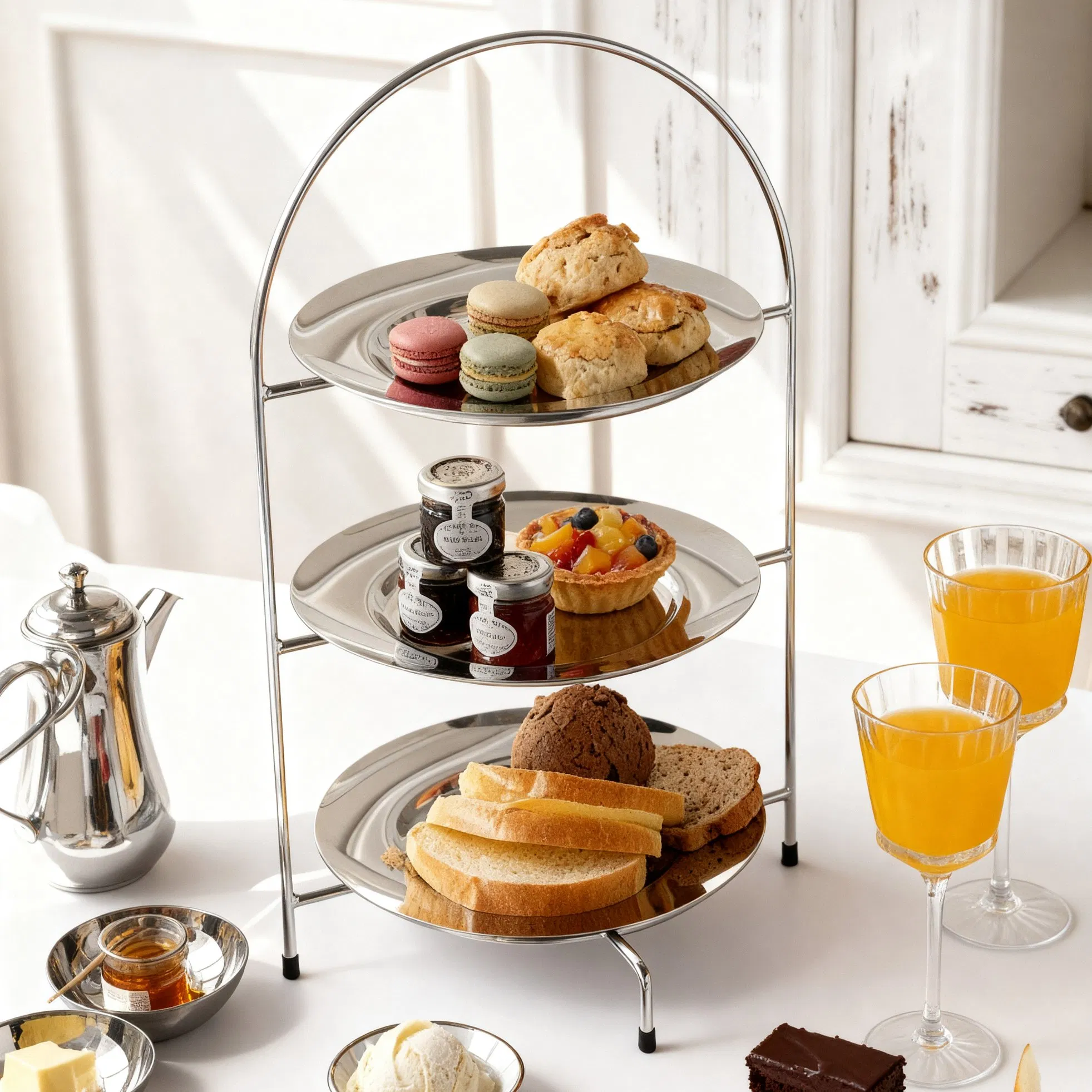 Stainless Steel Tiered Cake Stand for Buffet, Party, Wedding and Home Afternoon Tea Use