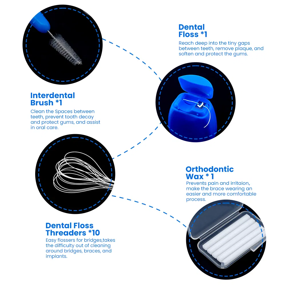 8 in 1 Orthodontic Patient Kit Dental Ortho Oral Care Hygiene Kits Teeth Whitening Suit Toothbrush Interdental Brush Dental Floss Mouth Mirror