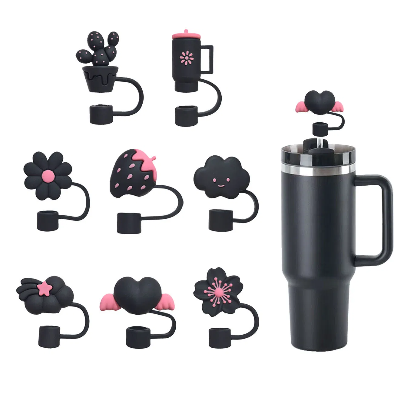 Factory Direct Sales of Cross-Border 10mm Insulated Cup Straw Set for Stanley Water Cups, Anti-Overflow Plug, Food-Grade Silicone Straw.