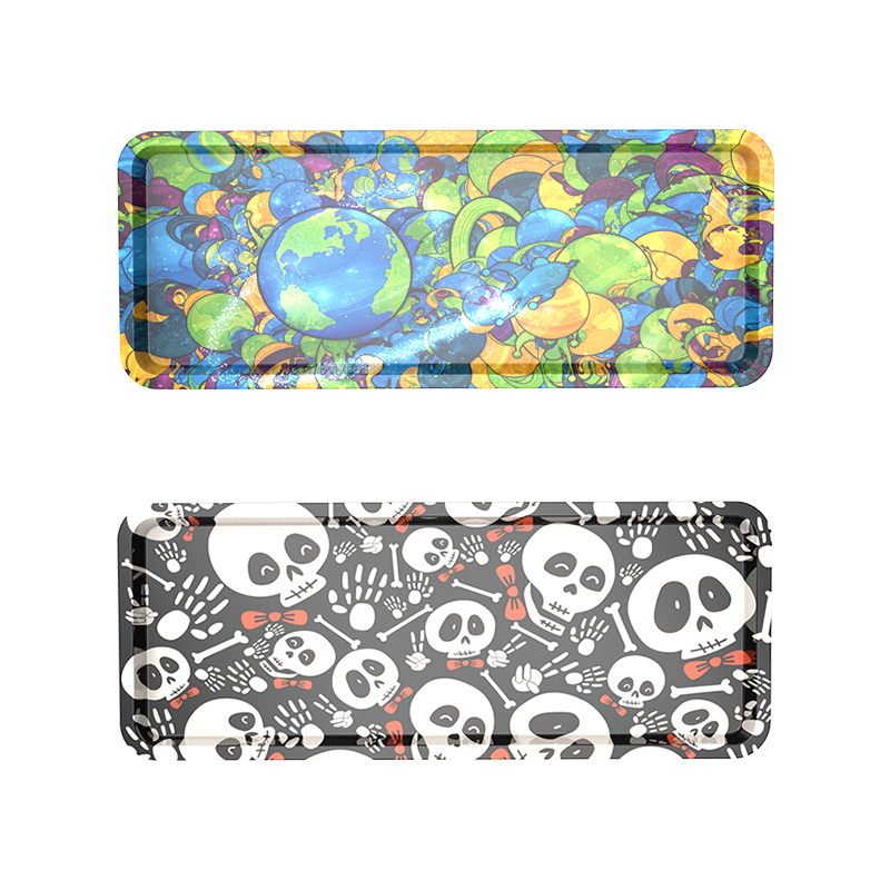 43*17cm Rectangular Double Sides Color Printing Custom Logo Metal Rolling Tray Kit