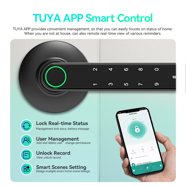 Leelen Cerradura Inteligente WiFi Security Door Lock Tuya APP Control Password Fingerprint Keyless Smart Door Handle Lock