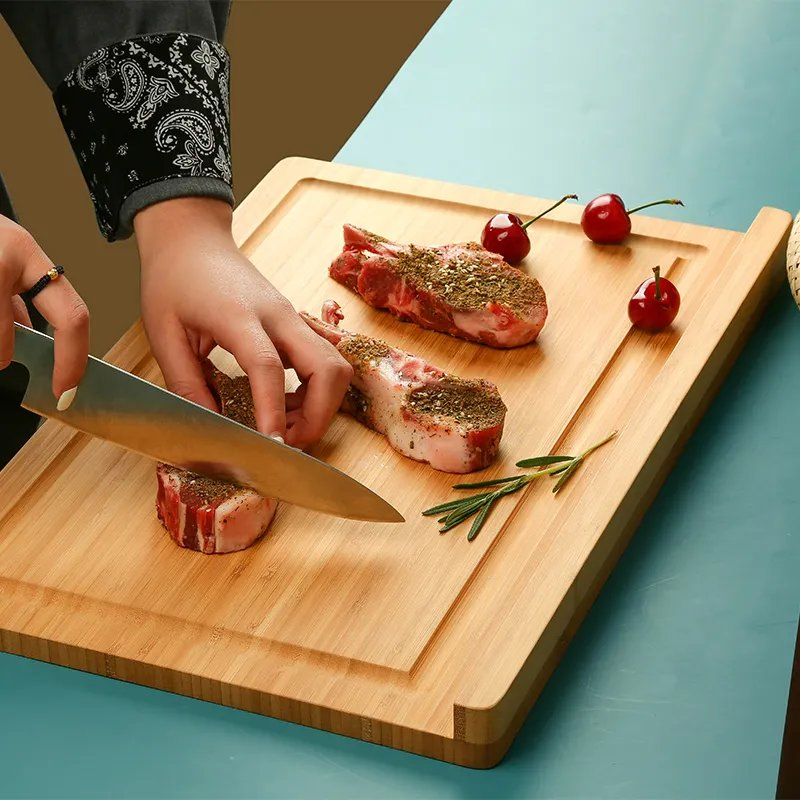 Large Size Z Shape Bamboo Wooden Cutting Board Chopping Blocks Butcher Block with Drip Groove for Kitchen