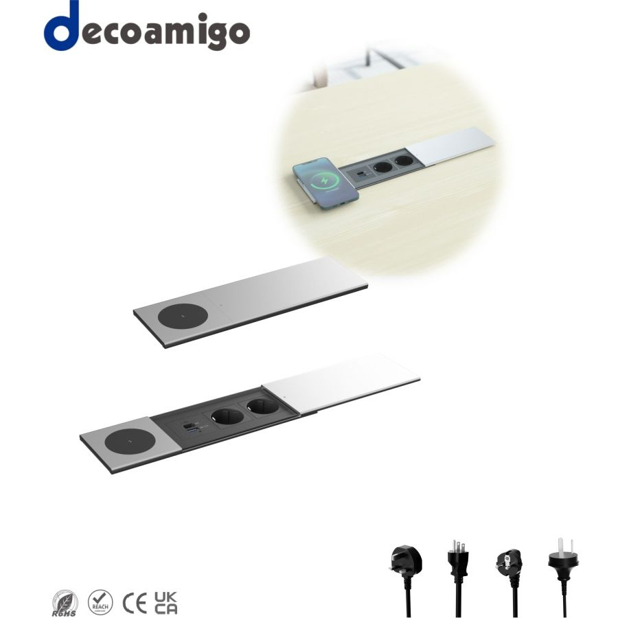 Decoamigo Embedded Desktop Socket Sliding Hidden Multi-Function Socket with Wireless Charging Conference Desk Socket