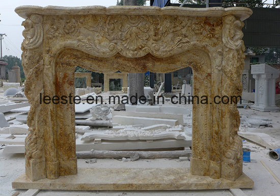 High Quality Hand Carved Beige/Yellow/White Marble Stone Fireplace