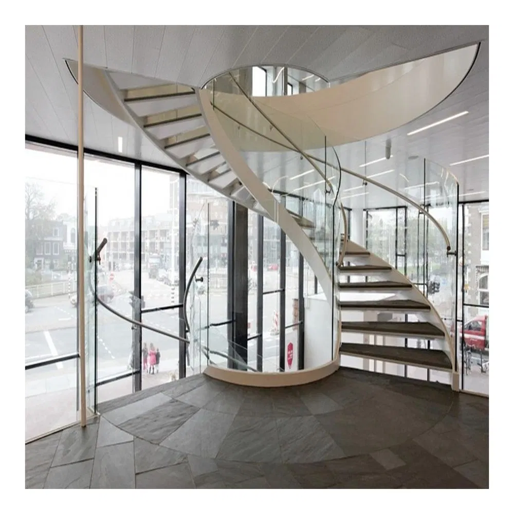 Strong Curved Wood Stairs Curved Staircase LED Staircase Design