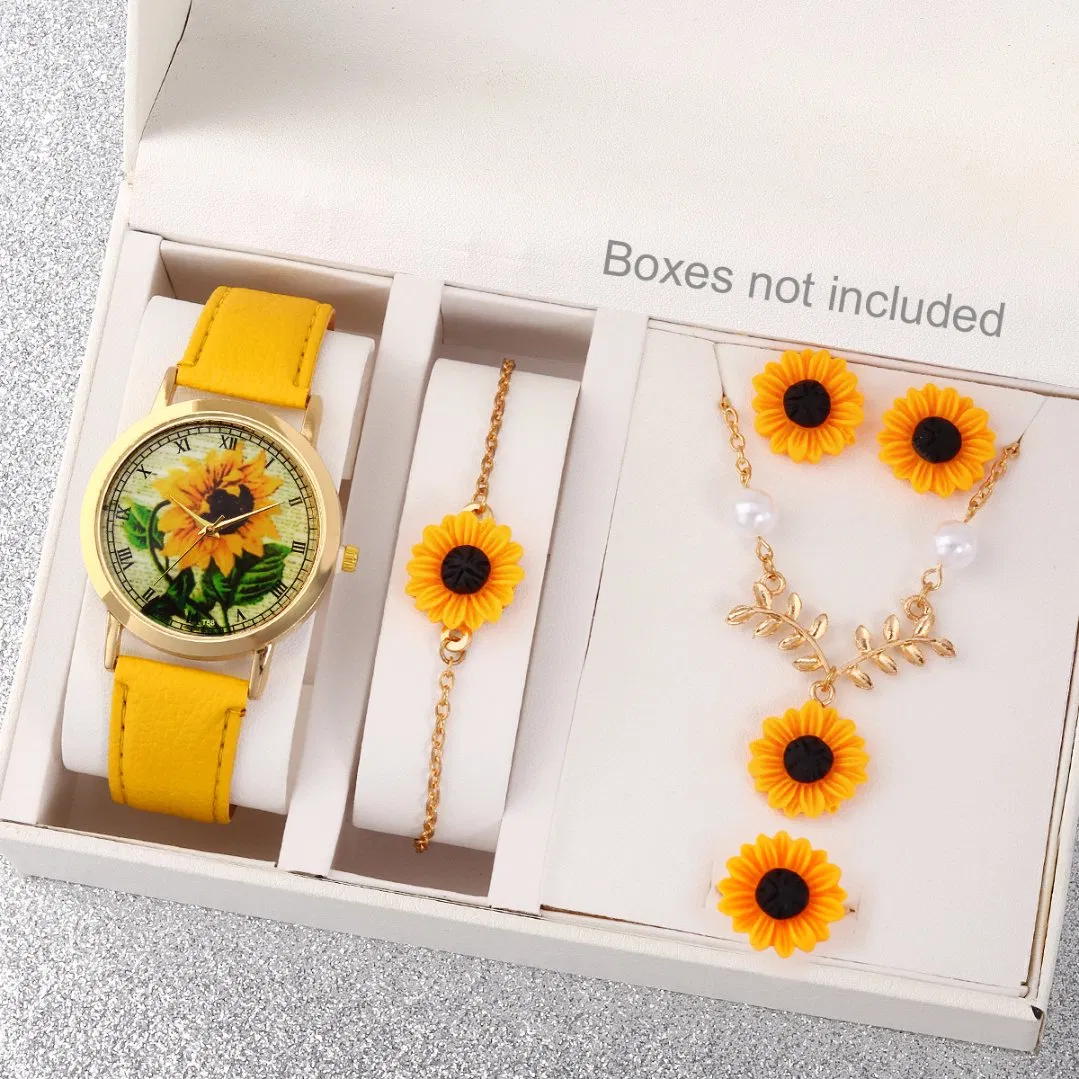Daisy-Themed Watch and Bracelet Set Niche Design Yellow