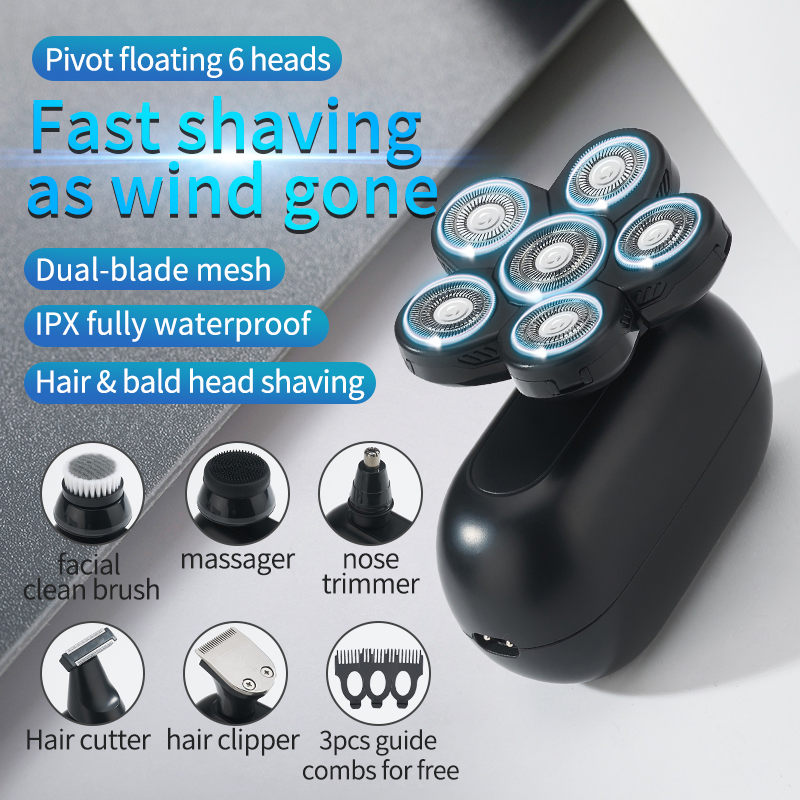 6 in 1 Hair Clipper for Bald Men Upgrade 6 Blade Floating Hair Trimmer Waterproof Man's Rotary Shaver